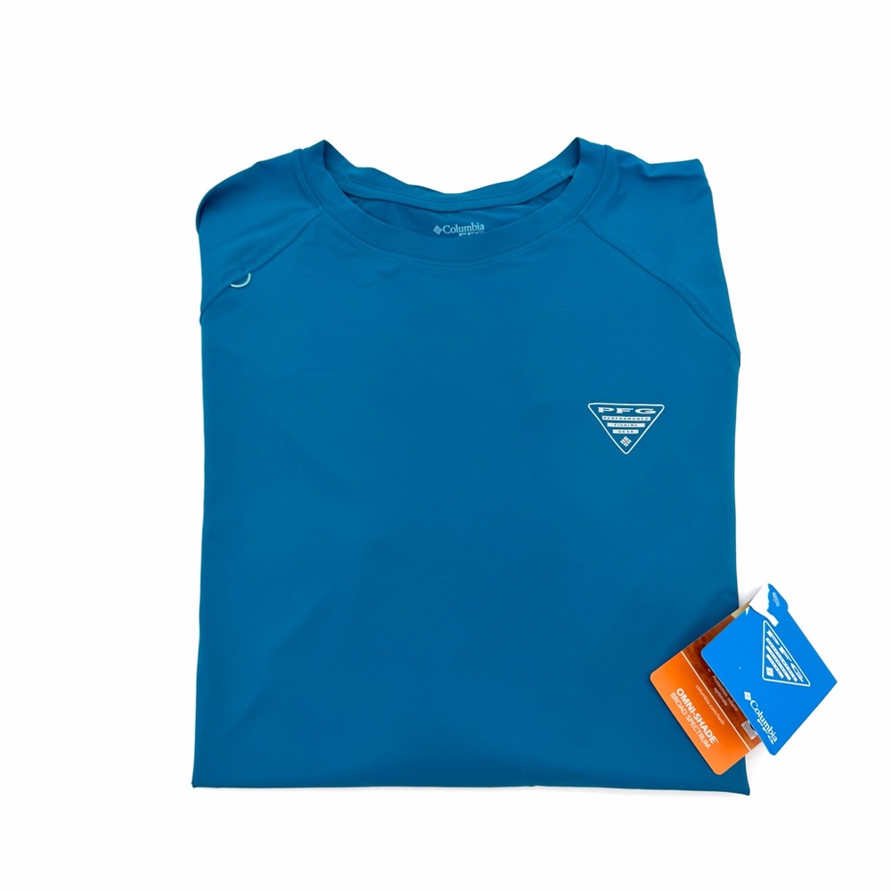 NWT New Columbia Men's PFG Wild Cast Sun Shirt Medium M Echo Blue UPF 50 - Picture 3 of 6
